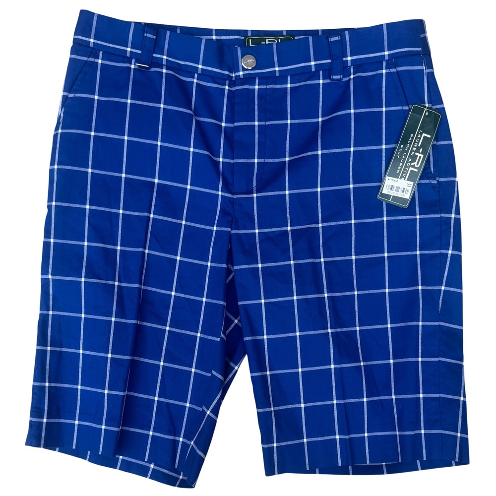 Lauren Ralph Lauren Active Golf Shorts Blue White Windowpane Plaid Womens 10 NEW